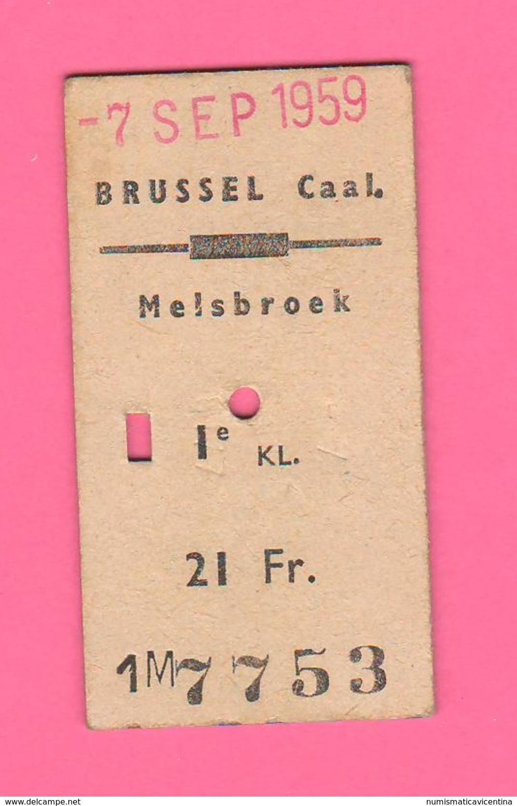 Tiket Biglietto Corsa Autobus Brussel Caal Melsbroek 1959 Belgique - Europe