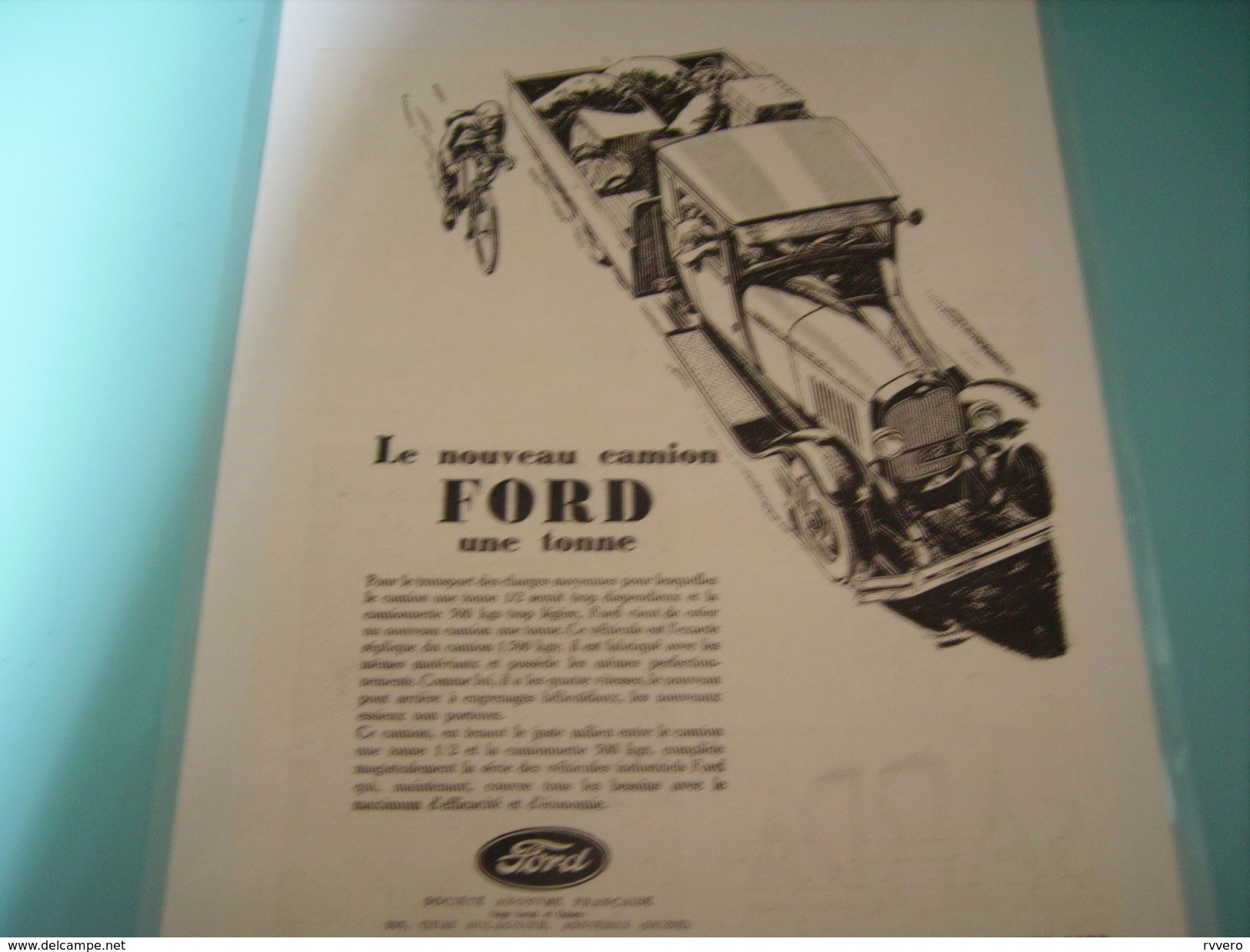 ANCIENNE PUBLICITE CAMION FORD 1 TONNE - Trucks