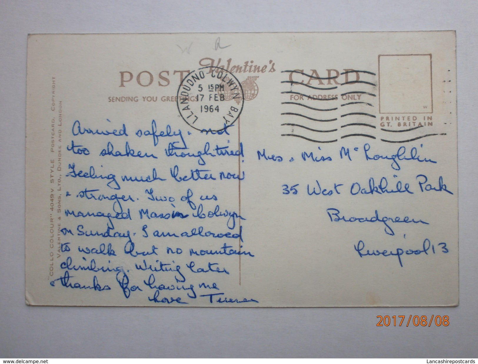 Postcard Mary Bamber Convalescent Home Rhos On Sea [ Nr Conwy ] PU 1964 My Ref  B11608 - Zu Identifizieren