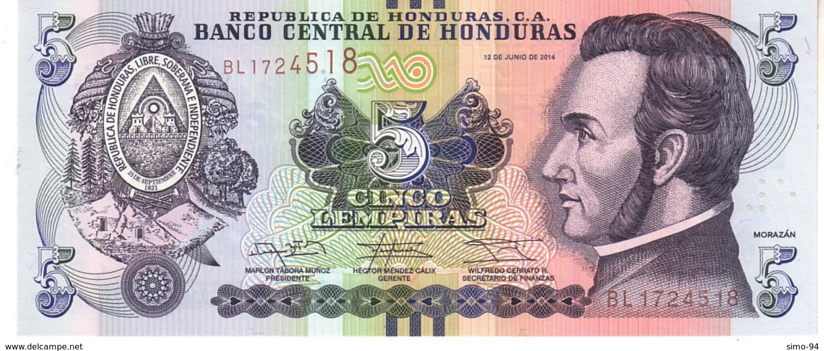 Honduras P.98 5 Lempiras 2014 Unc - Honduras