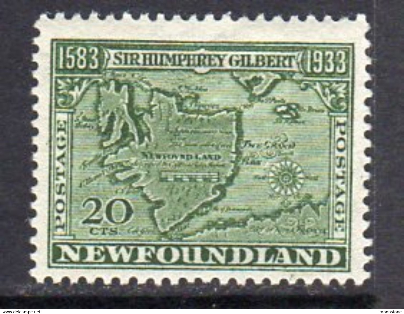 Newfoundland 1933 350th Anniversary Of Annexation 20c Map, P.13½, Hinged Mint, SG 247 - 1908-1947