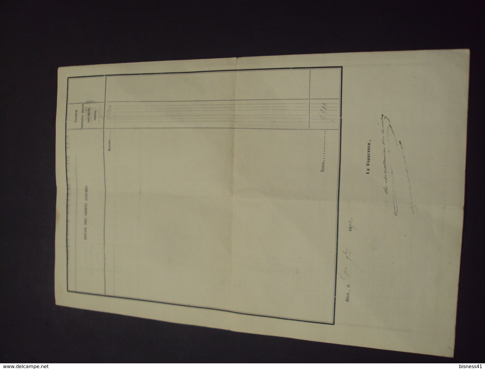 France Contrat D'assurance Contre L'incendie De Septembre 1870 Loir Et Cher - 1800 – 1899