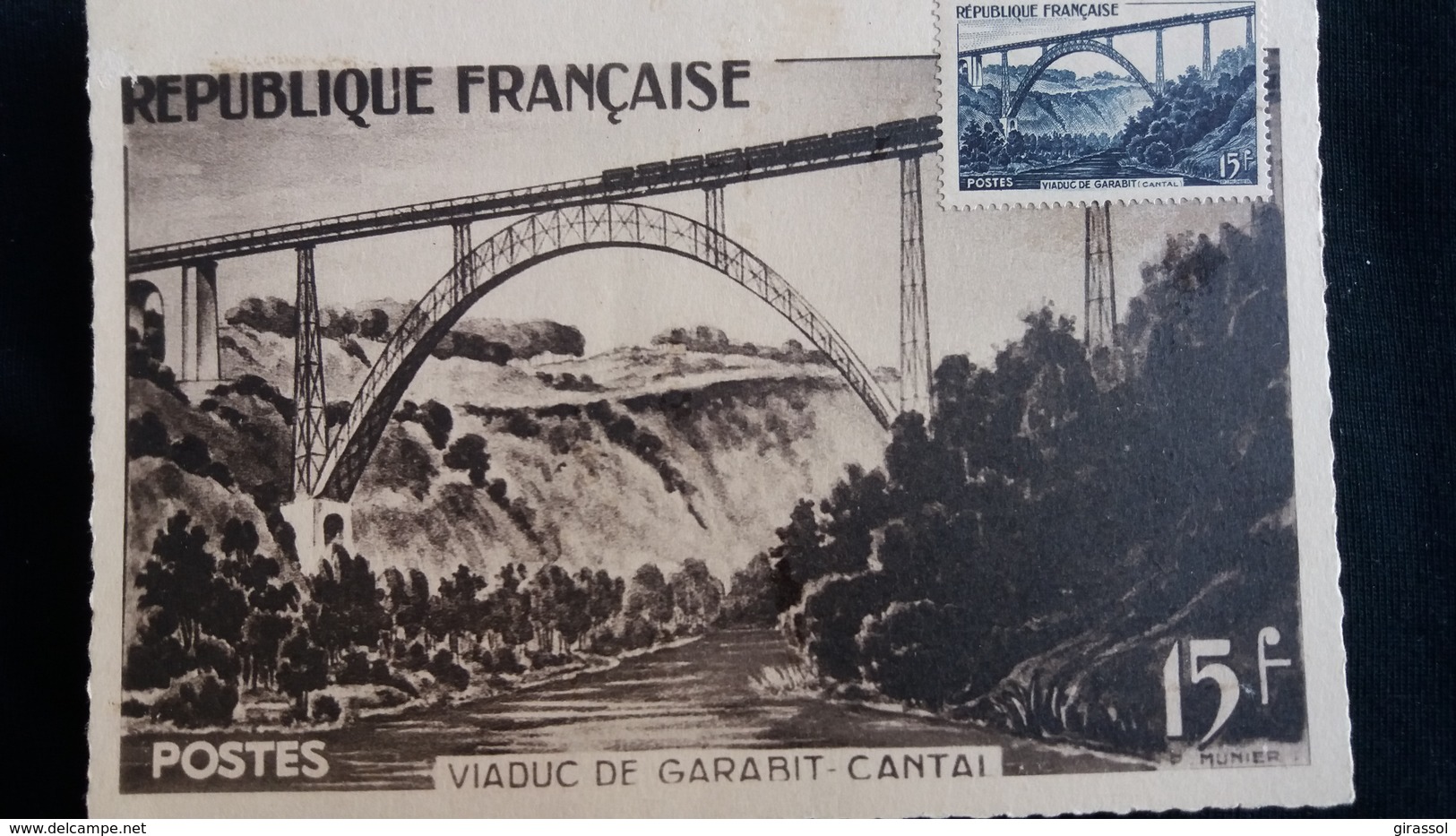 CPSM VIADUC DE GARABIT CANTAL A 15 KM DE ST FLOUR SOUTE SANG ET OR CARTE MAXIMUM TIMBRE 15F - Other & Unclassified