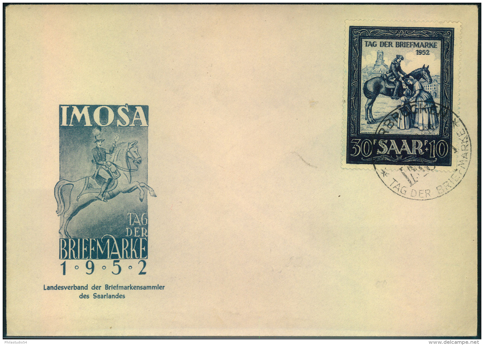 1952, 30 Fr. ""Tag Der Briefmarke"" Auf Ersttagsbrief Mit IMOSA Sonderstempel. - Lettres & Documents