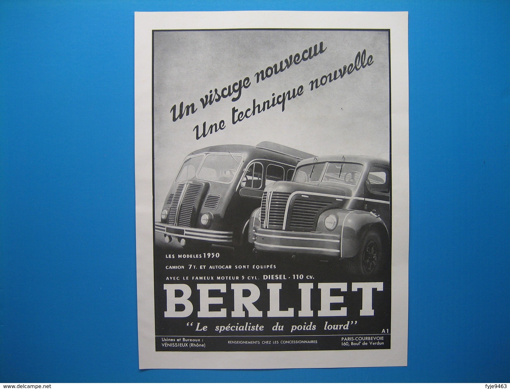 (1949) Autocar Et Camion BERLIET " Le Spécialiste Du Poids Lourd " - Non Classés