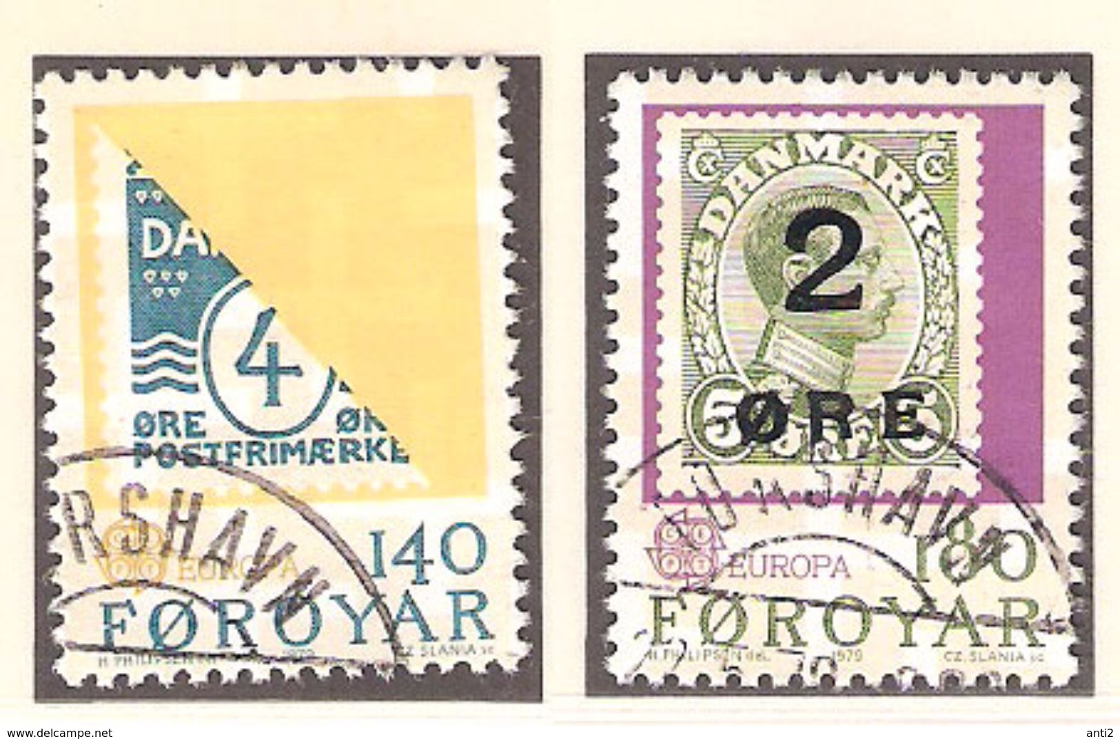 Faroe Islands Føroyar 1979 Europe Post History, Stamps On Stamps, Mi  43-44, Cancelled(o) - Féroé (Iles)