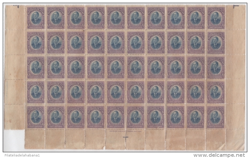 1910-151 CUBA (LG-1231) 1910 Ed.183. 3c JULIO SANGUILY. BLOCK 40 PLATE NUMBER. WITHOUT GUM. - Neufs