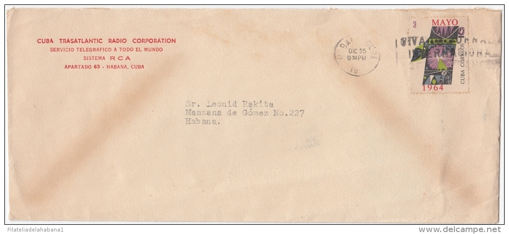 TELEG-223 CUBA (LG-1236) SOBRE TELEGRAMA TRASATLANTIC RADIO Co. TELEGRAFO TELEGRAPH. MARCA VIVA LA JORNADA INTERNACIONAL - Télégraphes