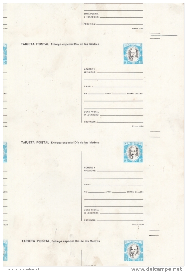 1989-EP-161 CUBA (LG-1223) 1989 POSTAL STATIONERY ERROR MOTHER DAY SPECIAL DELIVERY. CUT ERROR WITHOUT YELLOW COLOR. FLO - Covers & Documents