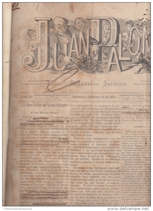 E4848 CUBA ESPAÑA SPAIN. 1871. PROCESO JUDICIAL POR INJURIAS PERIODICO SATIRICO JUAN PALOMO NEWSPAPER.