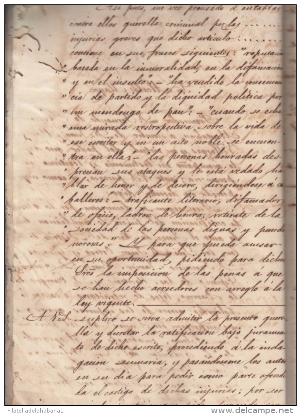 E4848 CUBA ESPAÑA SPAIN. 1871. PROCESO JUDICIAL POR INJURIAS PERIODICO SATIRICO JUAN PALOMO NEWSPAPER.