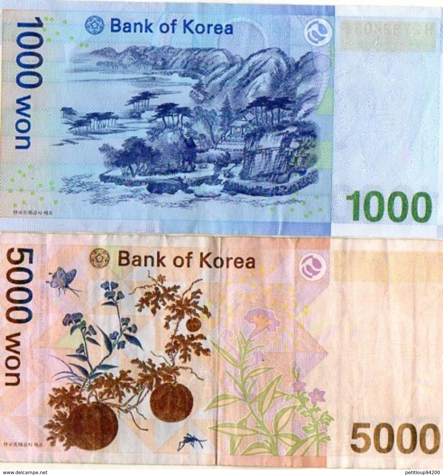 2 BILLETS  COREE DU SUD   *1000 WON *5000 WON - Corée Du Sud