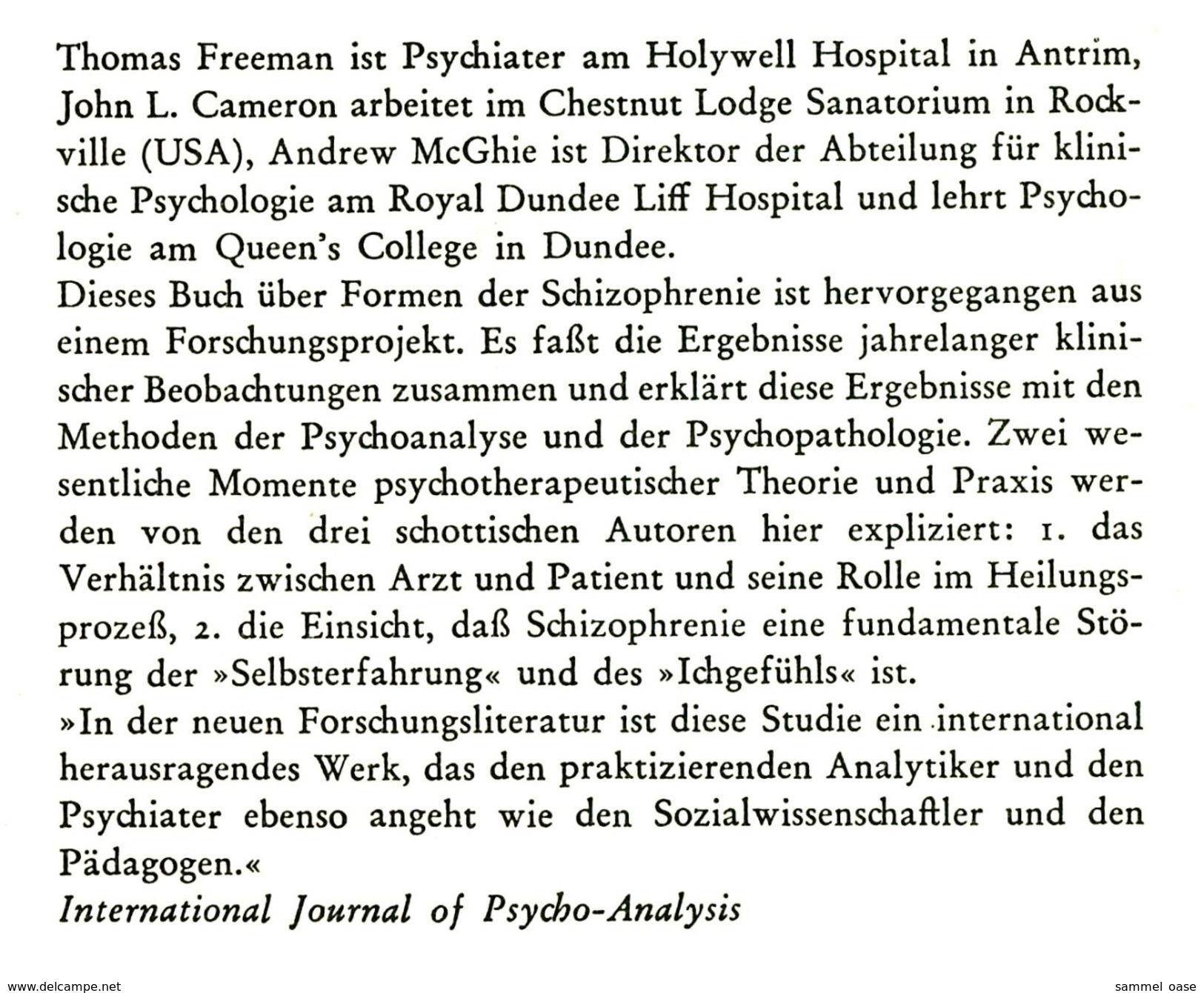 Suhrkamp Buch :  Freeman / Cameron / McGhie : Studie Zur Chronischen Schizophrenie - Autores Alemanes