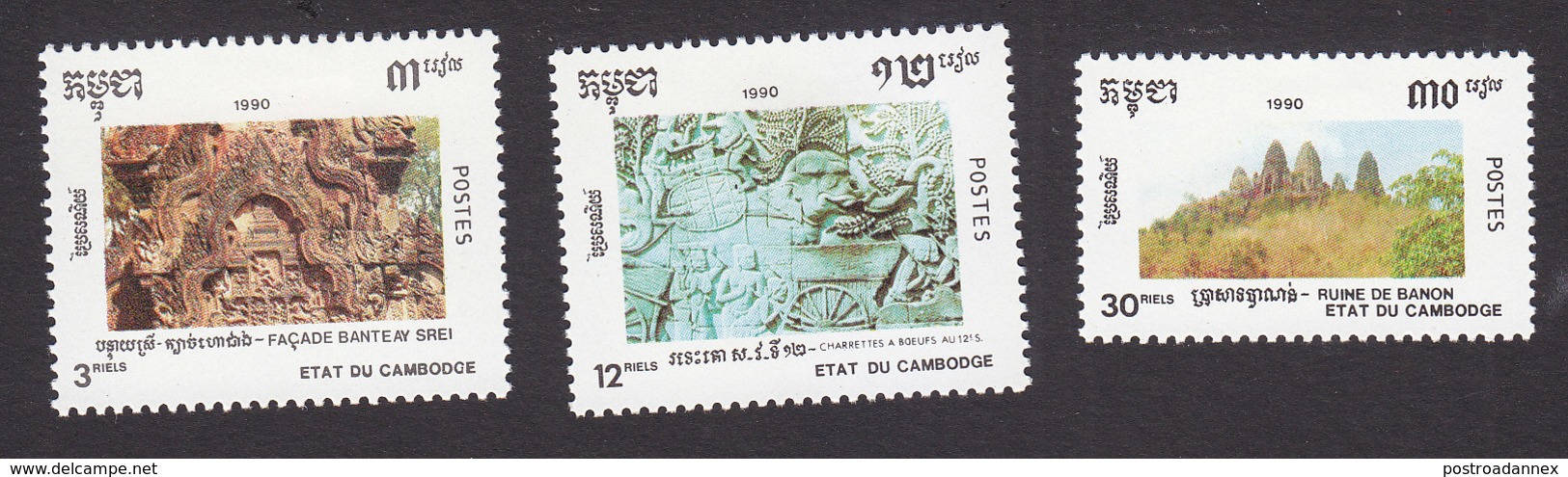 Cambodia, Scott #1046-1048, Mint Hinged, Khmer Culture, Issued 1990 - Cambodge