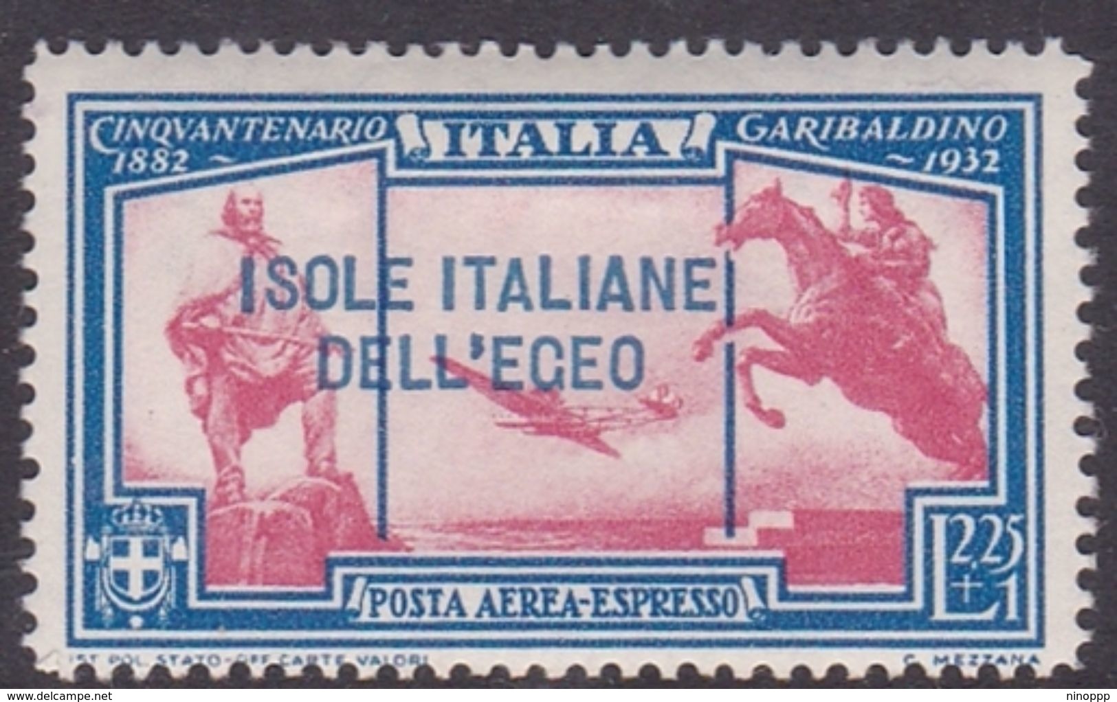 Italy-Colonies And Territories-Aegean General Issue-Rodi A19 1932 Air Mail Garibaldi 2,25 Lira+1 Lira Air Express MH - Algemene Uitgaven