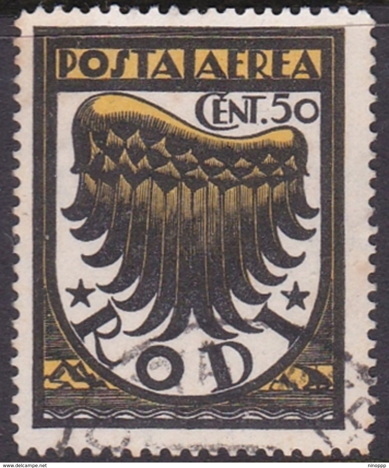 Italy-Colonies And Territories-Aegean General Issue-Rodi A 30 1932 Air Mail  Wing 50c Black And Ochre Used - Emissions Générales