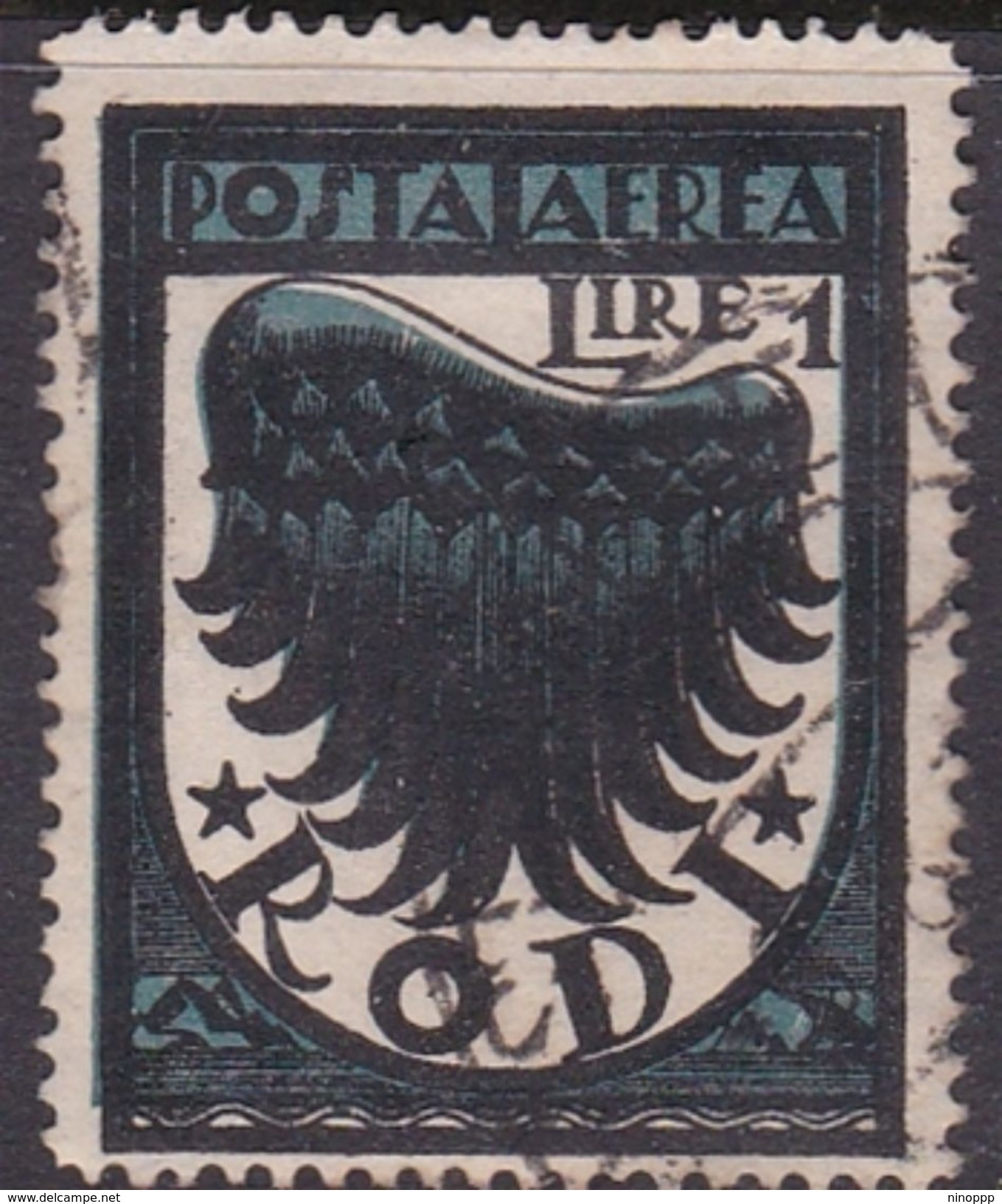 Italy-Colonies And Territories-Aegean General Issue-Rodi A32 1932 Air Mail Wing 1 Lira Black And Blue Used - General Issues