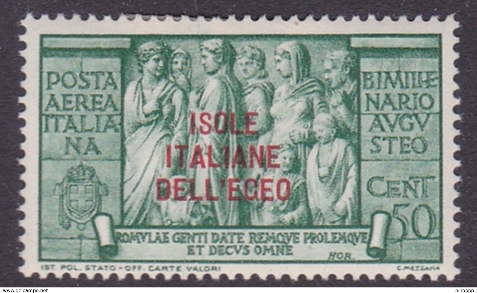 Italy-Colonies And Territories-Aegean General Issue-Rodi A 48 1938 Air Mail Augustus 50c Green MH - General Issues