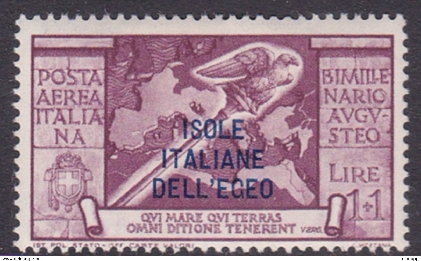 Italy-Colonies And Territories-Aegean General Issue-Rodi A50 1938 Air Mail Augustus 1 Lira+1 Lila Lilac MH - General Issues