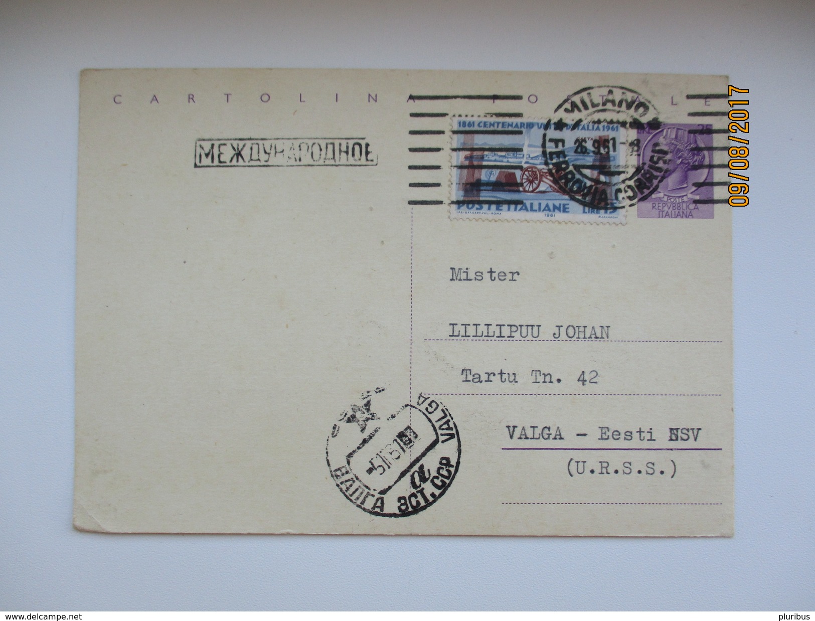 ITALY 1961    , MILANO TO USSR RUSSIA ESTONIA  ,   POSTAL STATIONERY  ,00 - Interi Postali