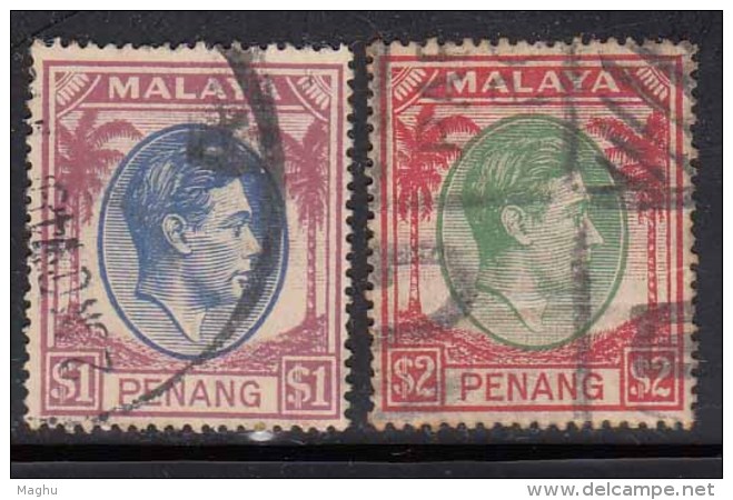 $1 And $2 Used Penang , 1949 - 1952 KGVI Series ,  Malaya, Malaysia, - Penang