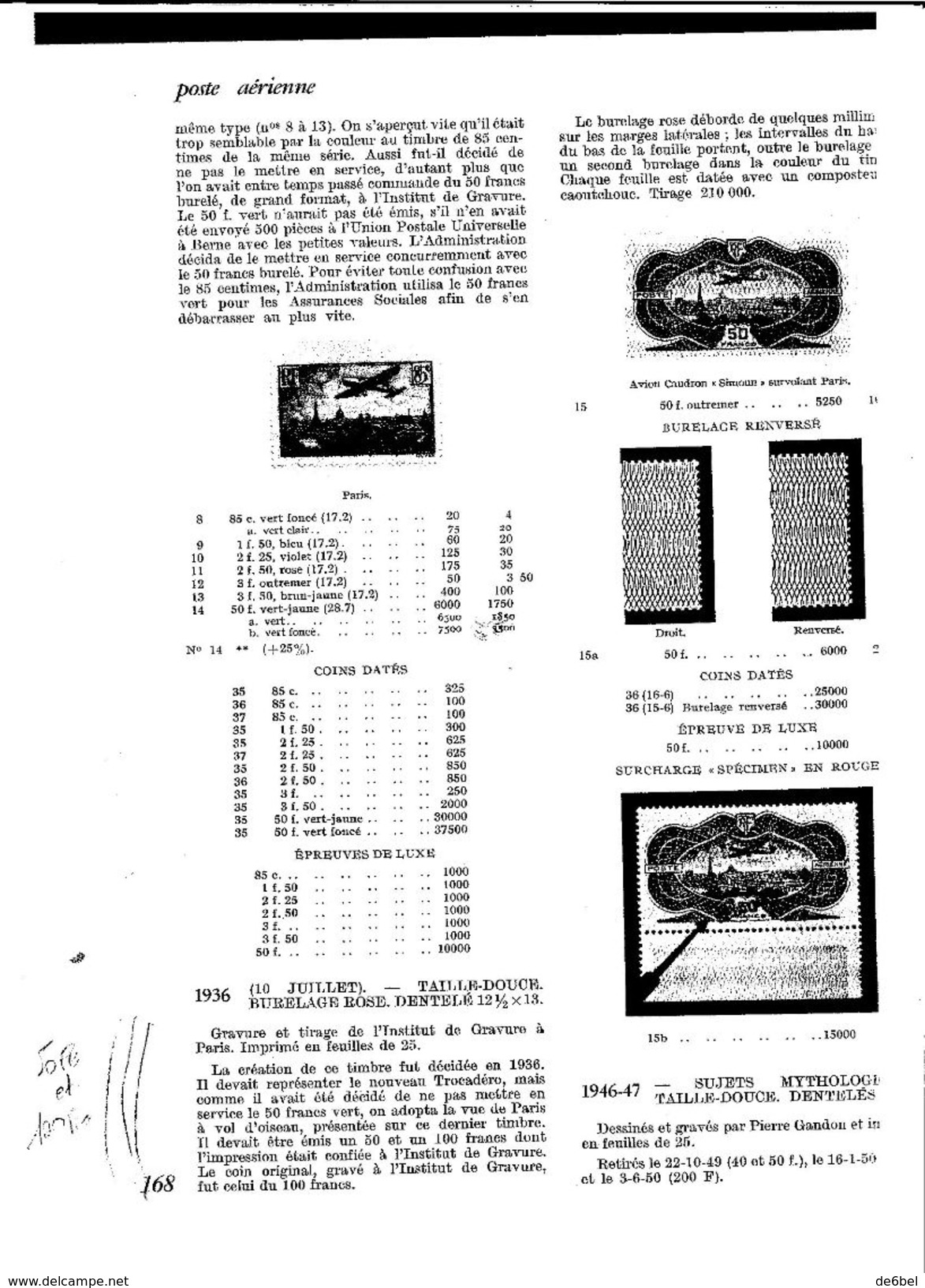 ÉPREUVE  DU 100  Francs Posté Aérienne - 1927-1959 Oblitérés