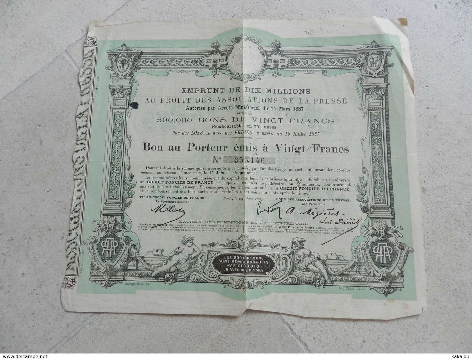 BON AU PORTEUR ASSOCIATIONS DE LA PRESSE 1887 - Other & Unclassified