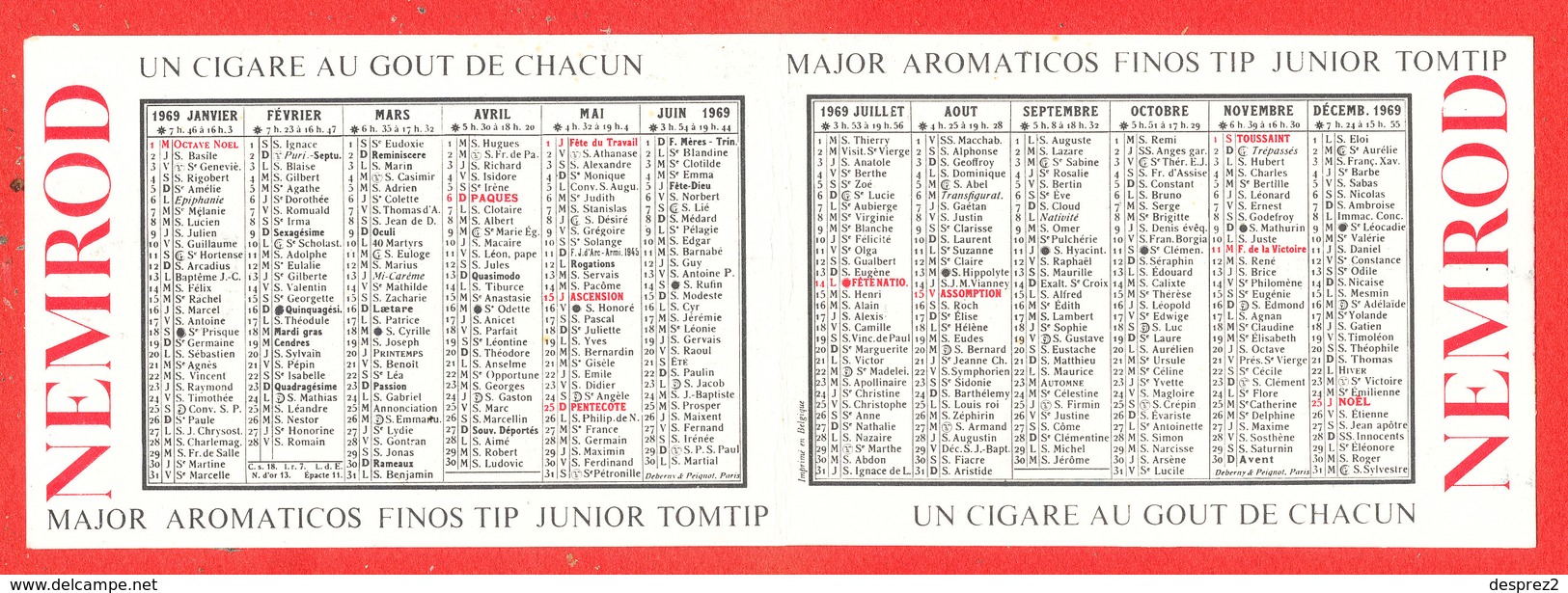 Calendrier Cigares Nemrod 1969 Petit Format - Petit Format : 1961-70