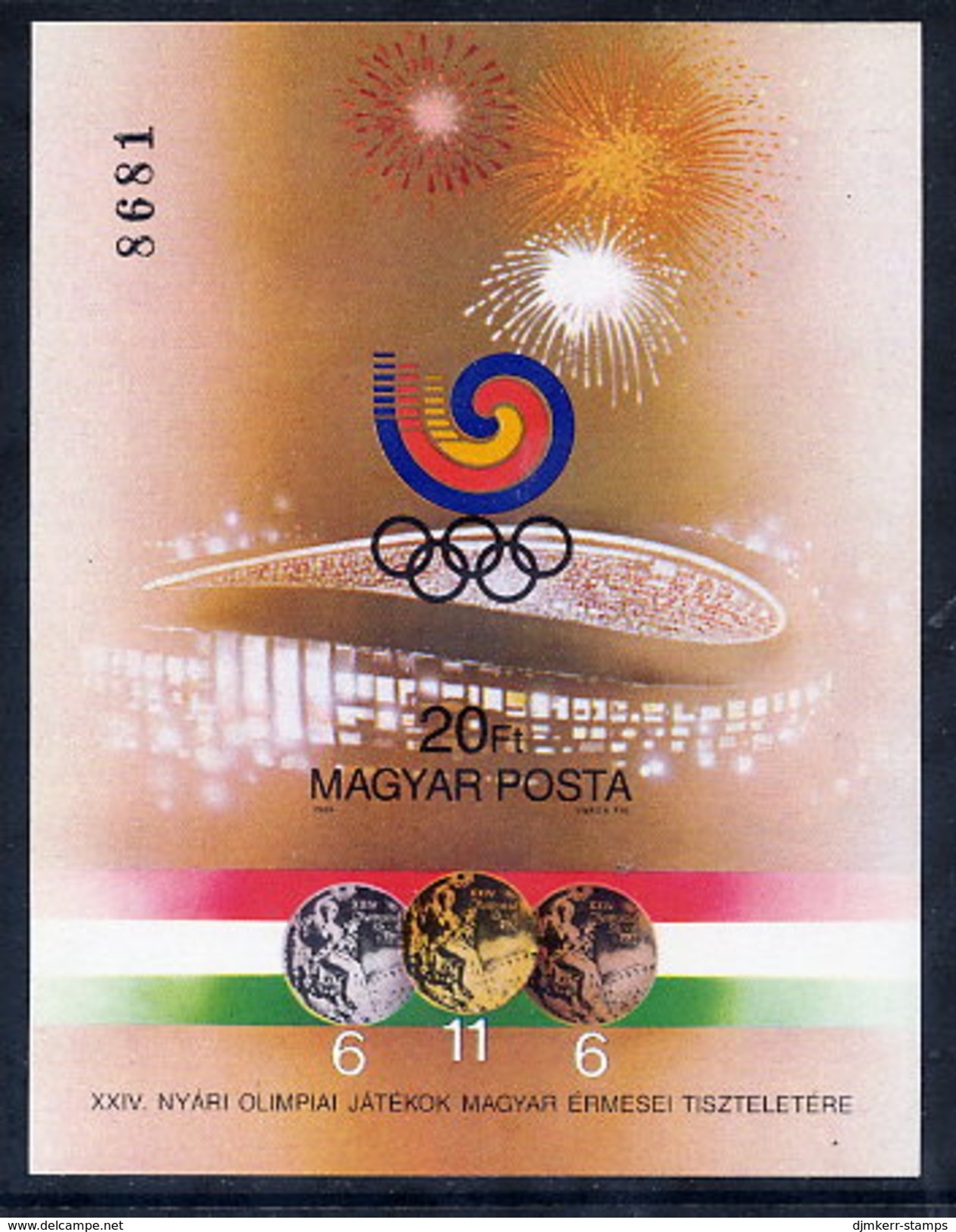 HUNGARY 1988 Olympic Medal Winners Imperforate Block MNH / **.  Michel Block 201B - Blocks & Sheetlets