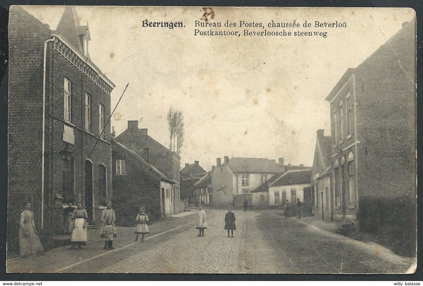 CPA   BEERINGEN  Bureau Des Postes Chaussée De Beverloo  Postkantoor Beverloosche Steenweg (punaisée) - Beringen