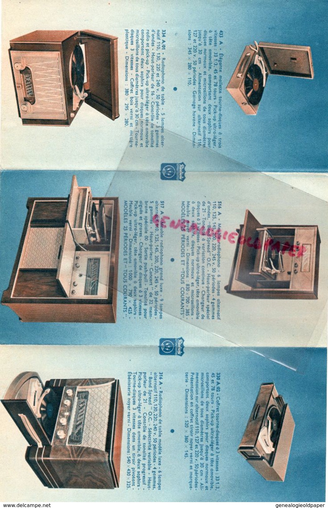 BEAU CATALOGUE RADIO RADIOLA -TOURNE DISQUES-AUTORADIO-CACHET O. VILLANEAU TSF POITIERS - Advertising