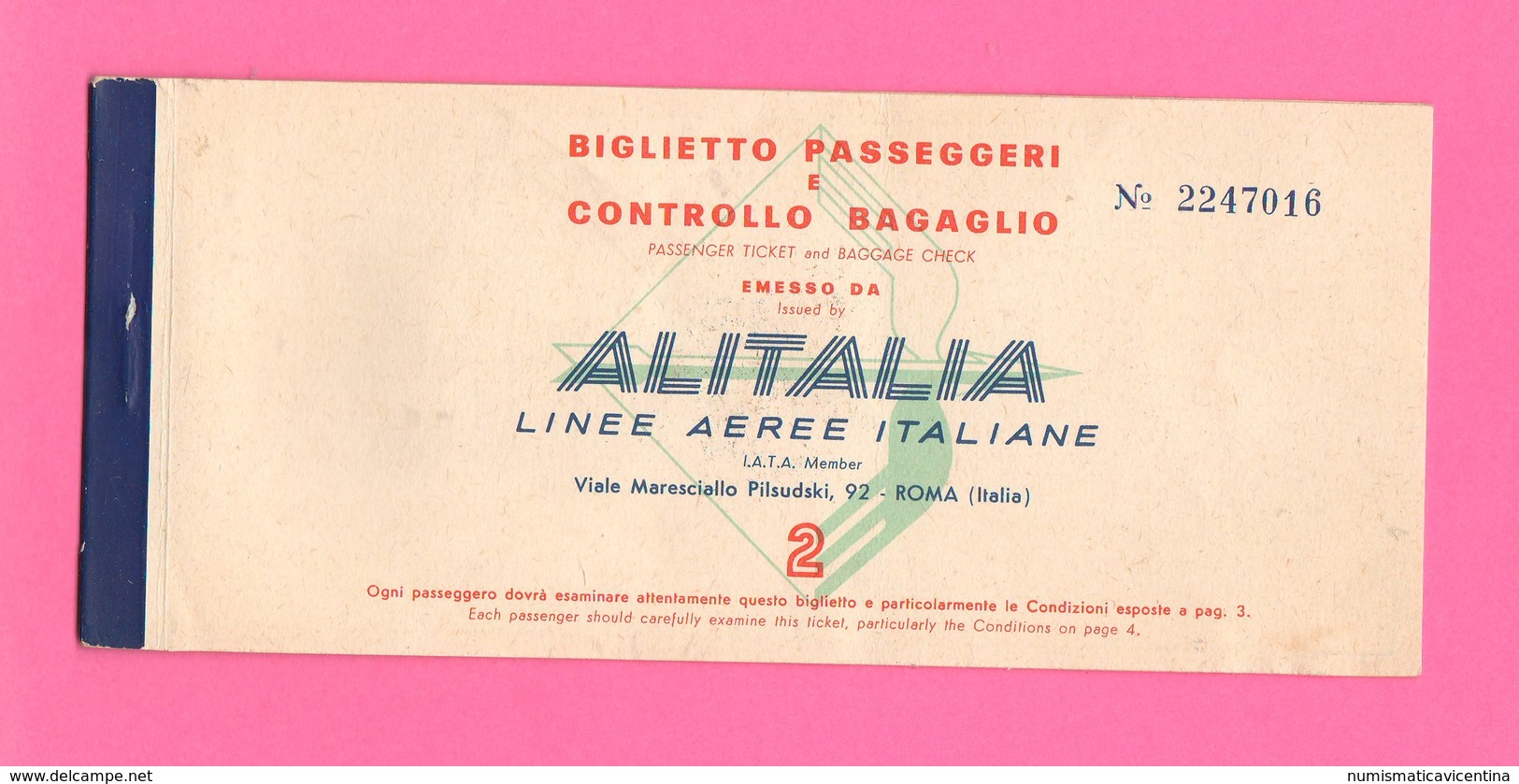 Alitalia LAI Avion Flight Biglietto 1959 Roma Paris Roma + 2 Ricevute - Europe