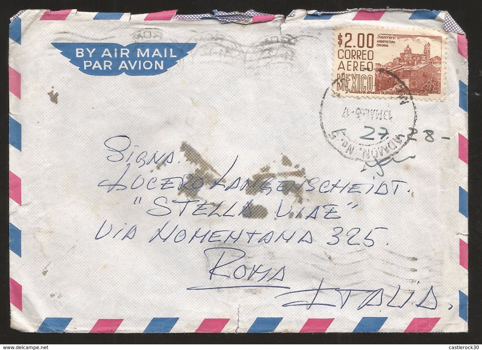 A) 1965 MEXICO, COLONIAL ARCHITECTURE, GUERRERO, AIRMAIL, CIRCULATED COVER FROM MEXICO TO ROME. - Mexico