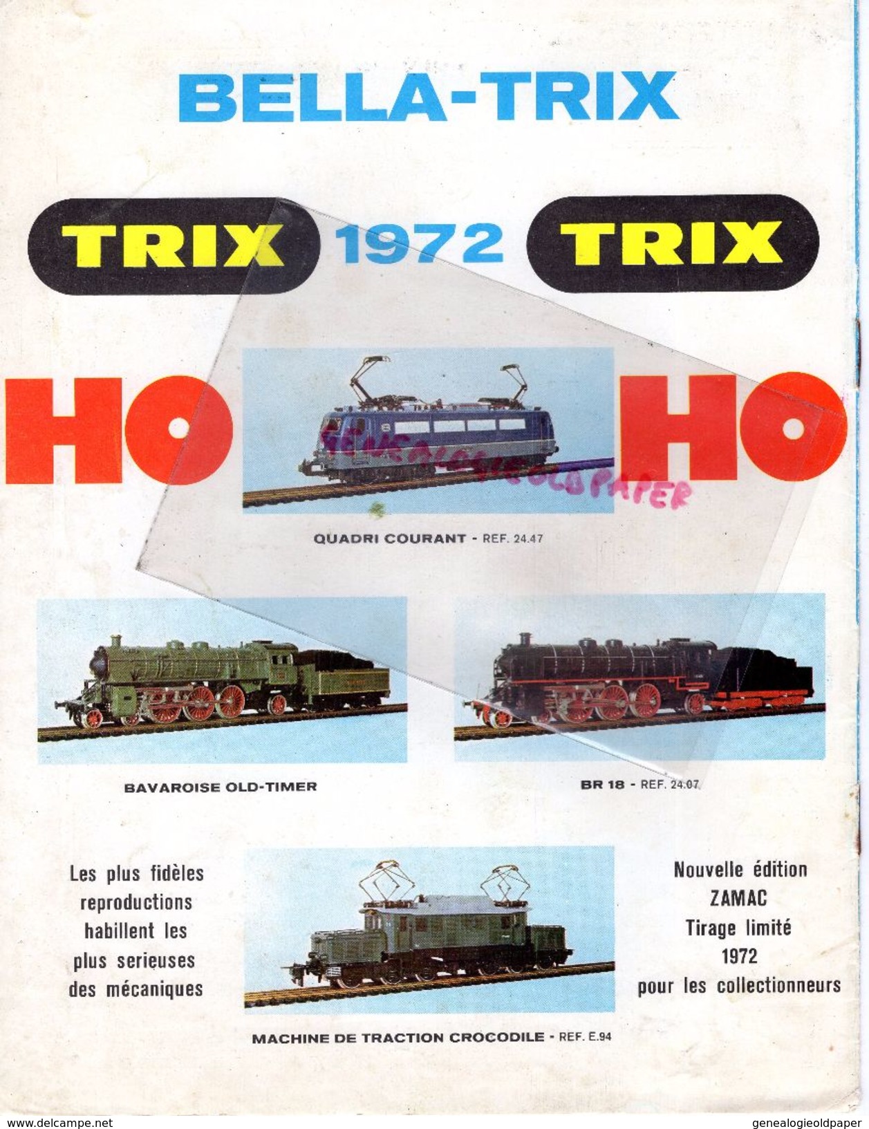 CATALOGUE JOUETS- BELLA TRIX MINITRIX-TARIF 1972-GARE TRAINS-CHEMIN DE FER- HO-21 RUE BERANGER PARIS- LOCOMOTIVE - Ferrocarril & Tranvías