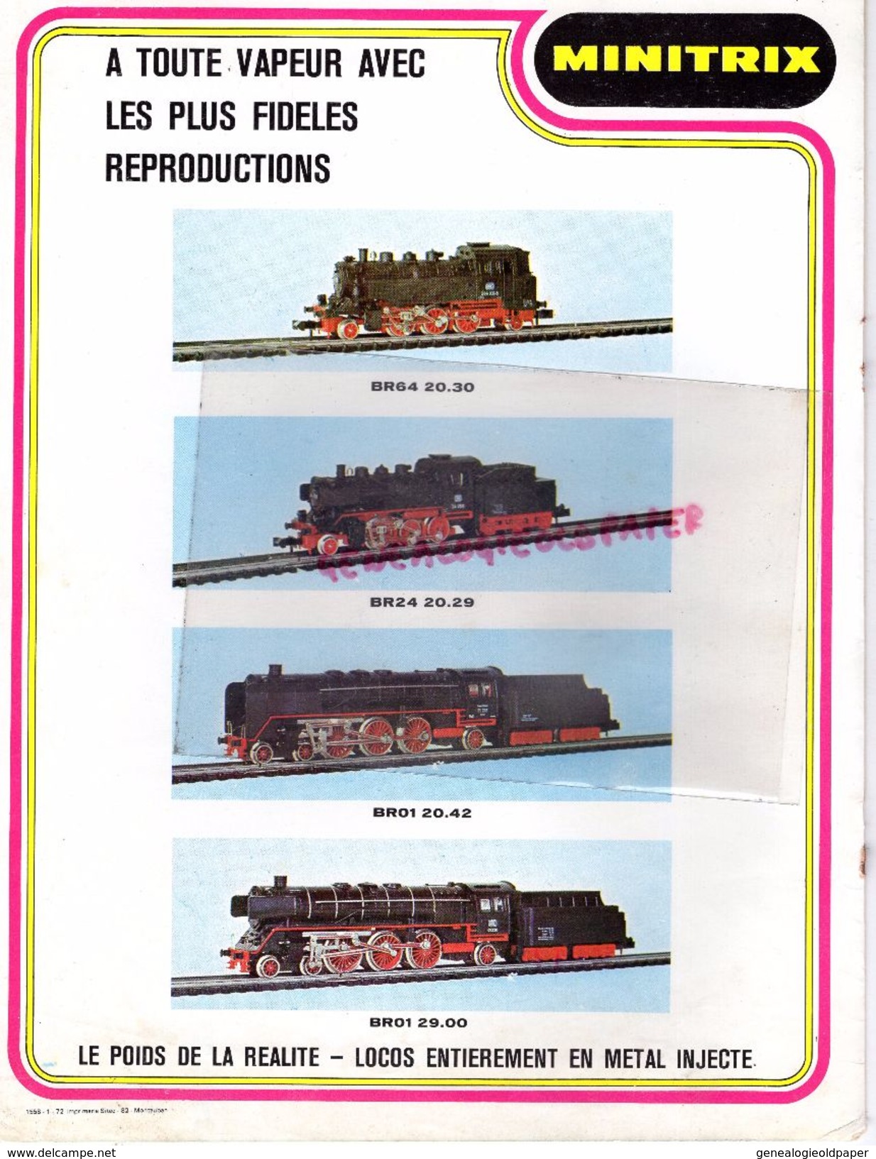 CATALOGUE JOUETS- BELLA TRIX MINITRIX-TARIF 1972-GARE TRAINS-CHEMIN DE FER- HO-21 RUE BERANGER PARIS- LOCOMOTIVE - Bahnwesen & Tramways