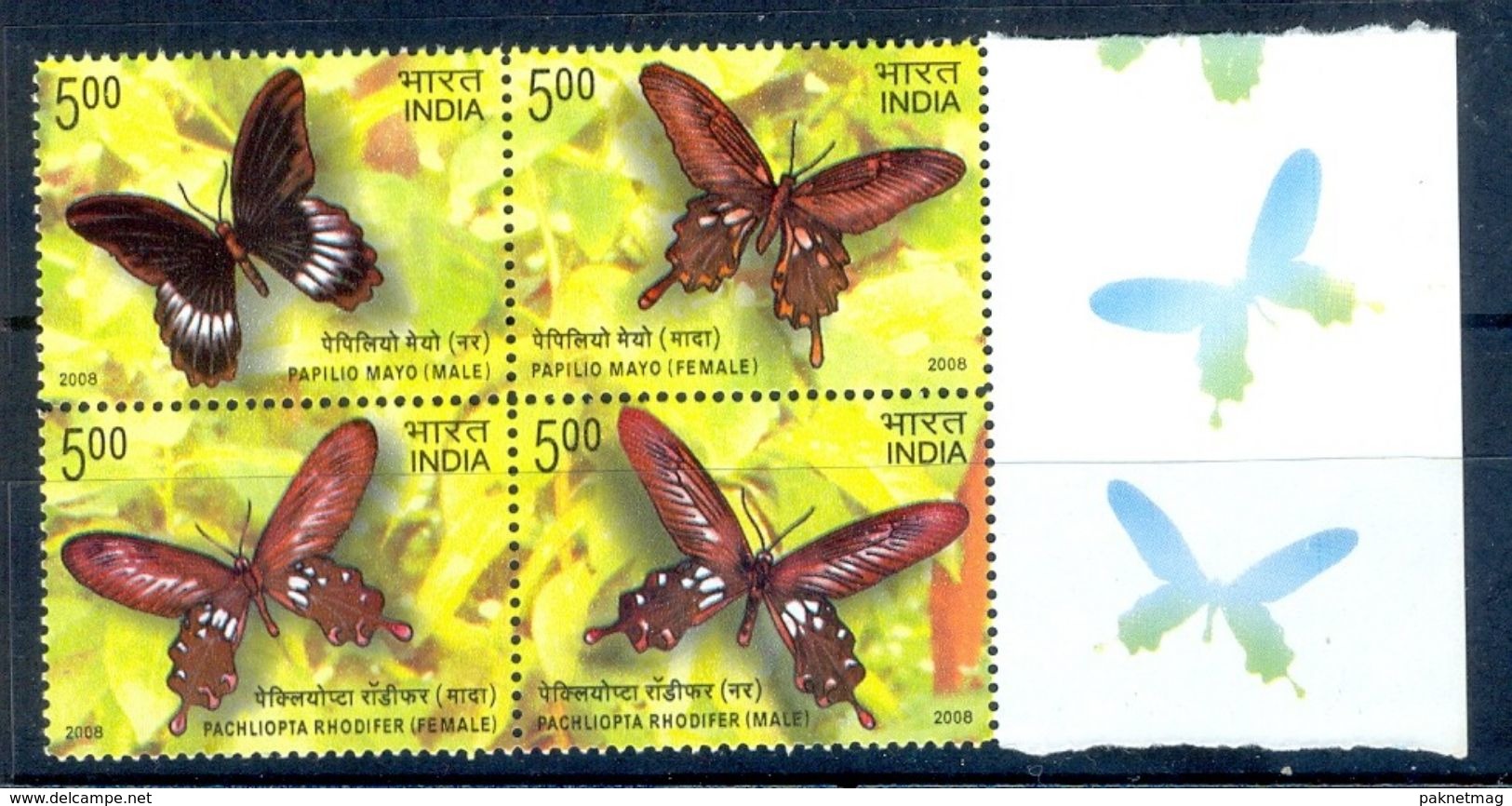 S126- India 2008. Endemic Butterflies Of Andaman & Nicobar Islands. Butterfly. Insect. - Unused Stamps