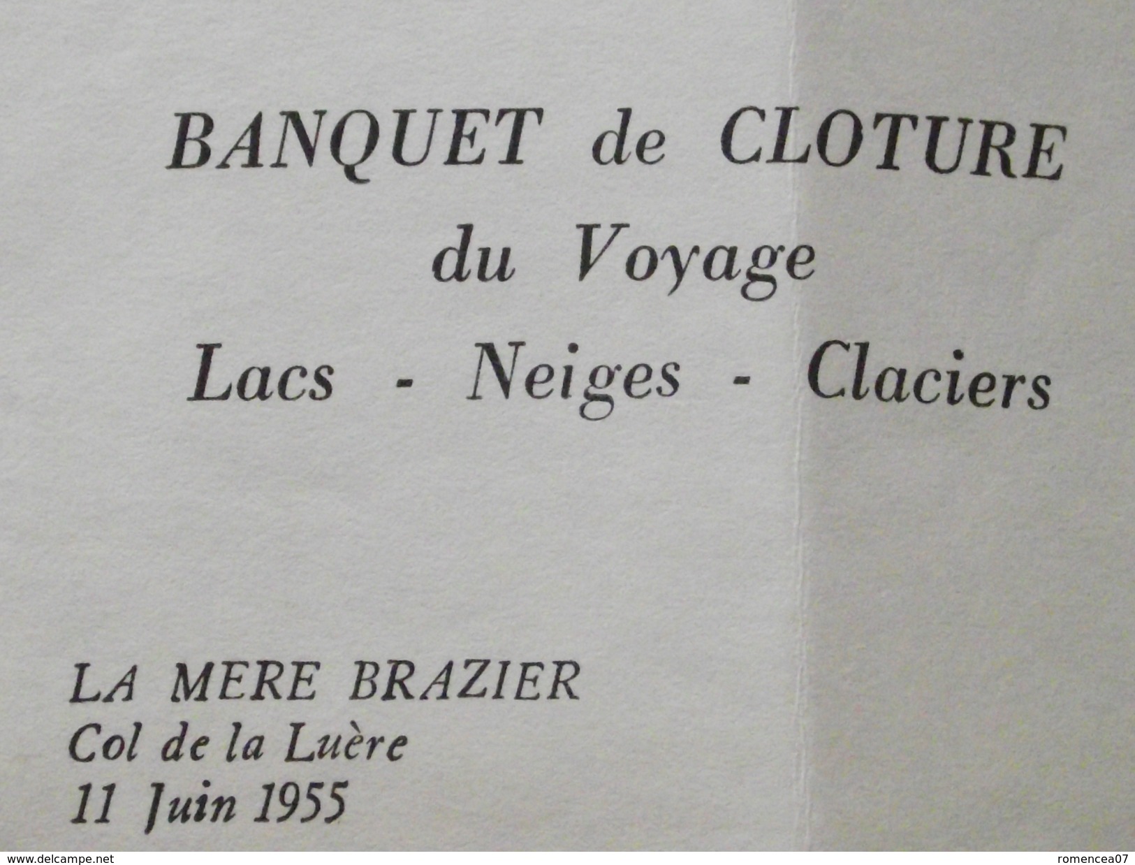 COL De La LUERE (Rhône) - RESTAURANT " LA MERE BRAZIER " - MENU Du 11 Juin 1955 - Compétition DUCRETET THOMSON - A Voir! - Menus