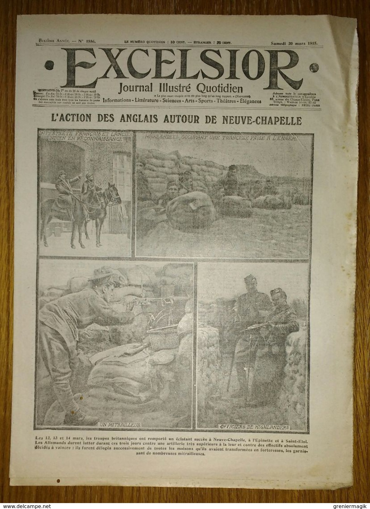 Excelsior N°1586 20/03/1915 Anglais à Neuve-Chapelle - Dardanelles - Flotte Française En Méditerranée - Varennes - Bondy - Autres & Non Classés