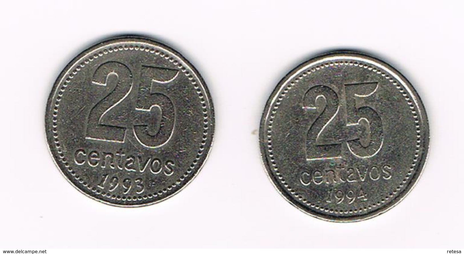 ) ARGENTINA  2 X 25  CENTAVOS  1993/94 - Argentine