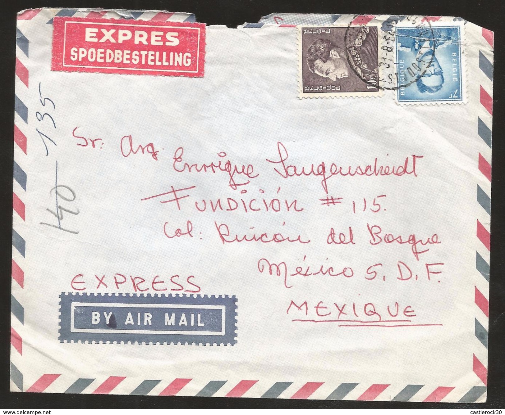 A) 1964 BELGIUM, BAUDOUIN KING, ROYALTY, AIRMAIL, EXPRESS, CIRULATED COVER FROM BRUXELLES TO MEXICO. - Other & Unclassified