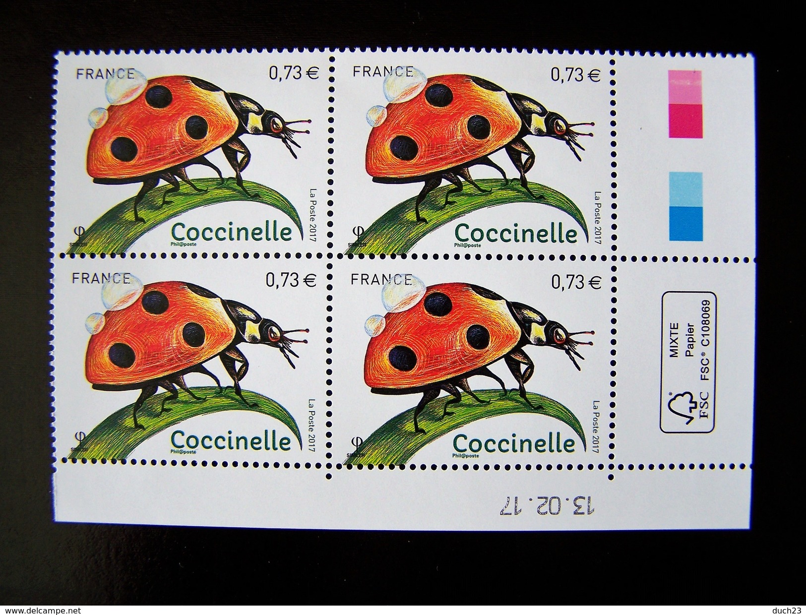 FRANCE 2017 NEUF** N° 5147 COCCINELLE COIN FEUILLE DATE 13.02.17 - 2010-2019