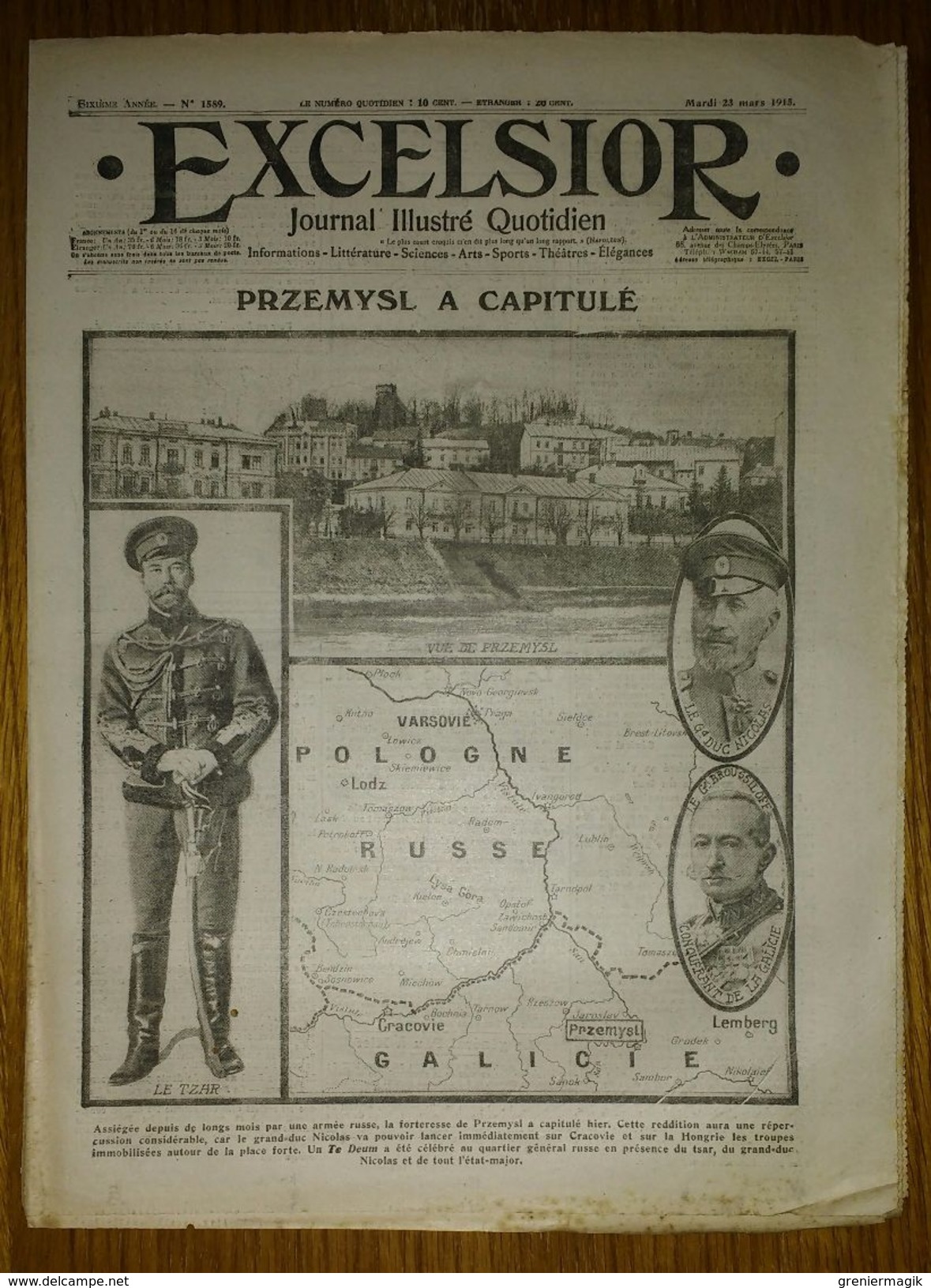 Excelsior N°1589 23/03/1915 Przemysl A Capitulé (Nicolas II) - Dun-sur-Meuse - Desclaux Devant Le Conseil De Guerre - Autres & Non Classés