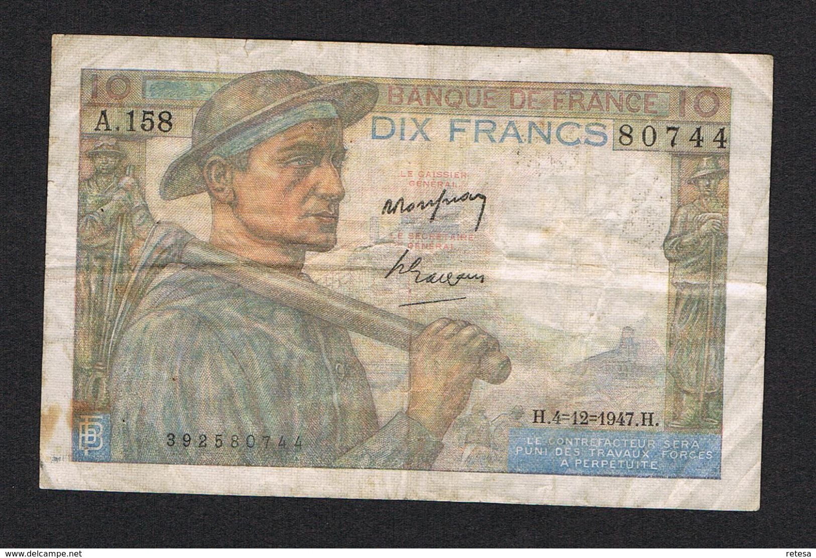 ) FRANKRIJK  10 FRANCS " MINEUR " H.4=12=1947.H. - 10 F 1941-1949 ''Mineur''