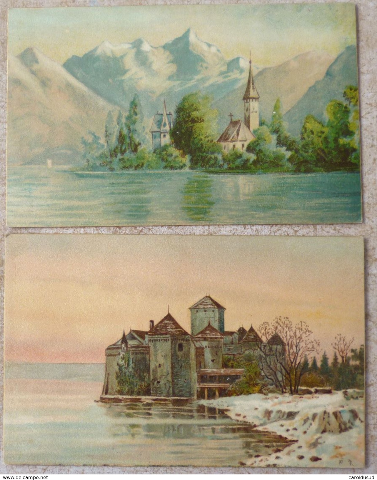 Cpa Precurseur LOT 2 X Litho ILLUSTRATEUR KOPAL 248/249 Paysage EGLISE Maria Wörth Carinthie Autriche Chillon Suisse - Collections & Lots