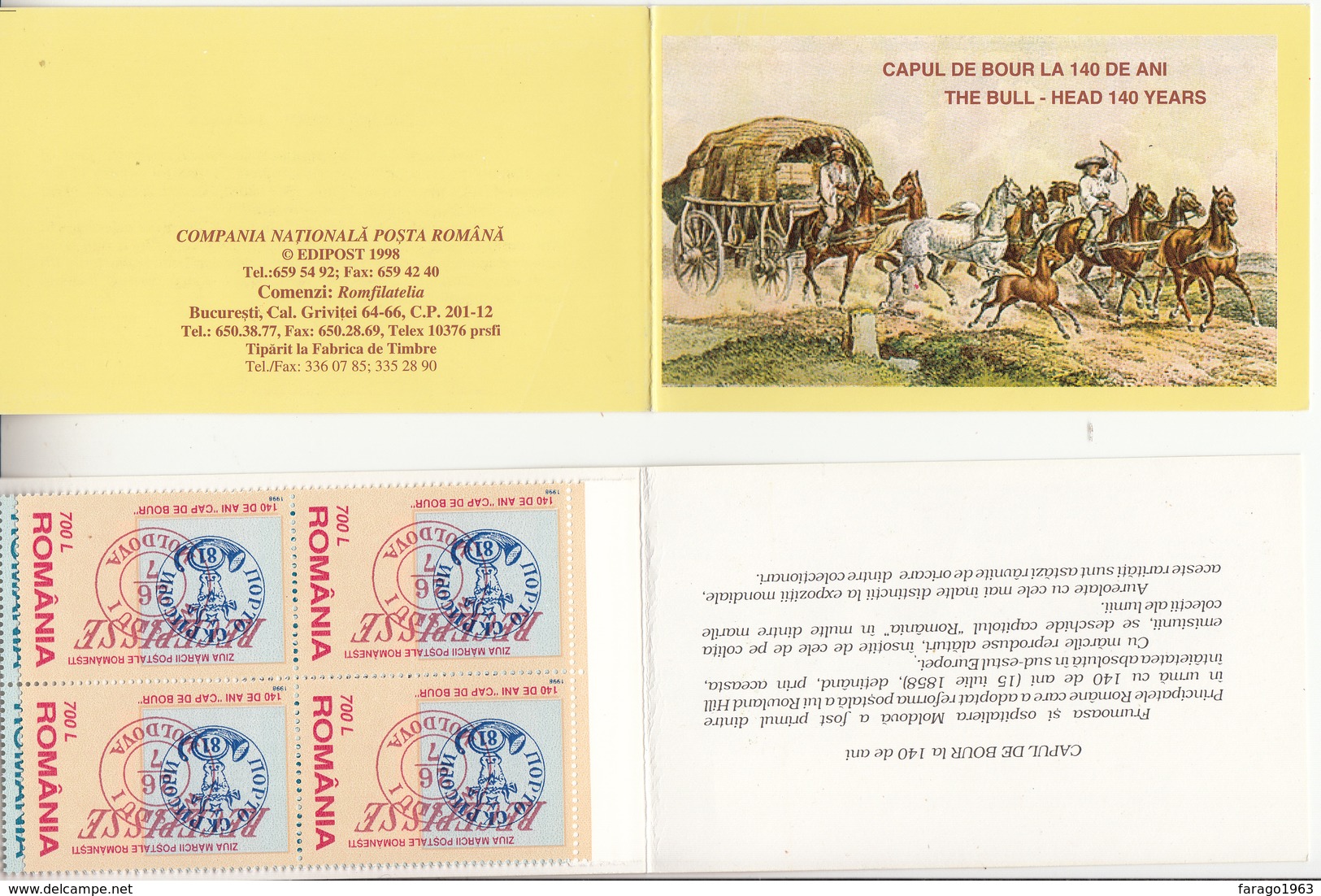 1998 Romania Romanie Stamps On Stamps Horses Complete Booklet Carnet "unexploded"    MNH - Briefmarken Auf Briefmarken