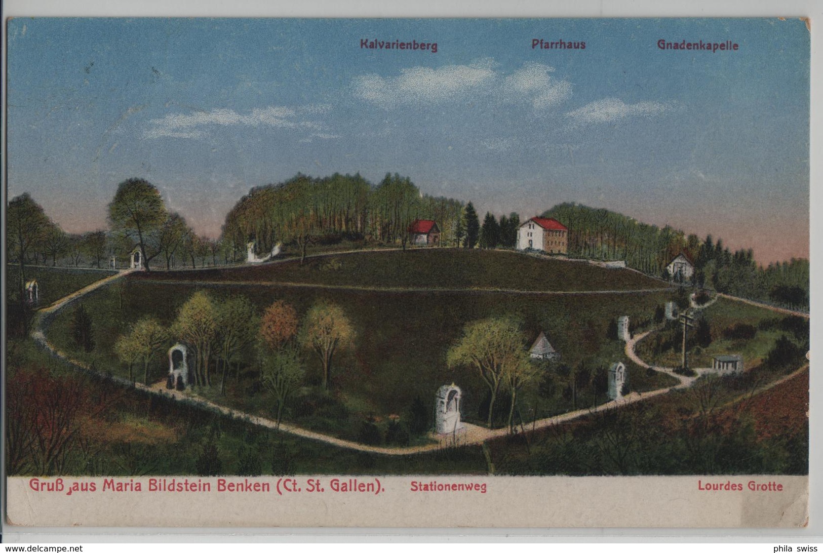 Gruss Aus Maria Bildstein Benken St. Gallen - Stationenweg, Lourdes Grotte - Photo: A. Lichtensteiger - Benken