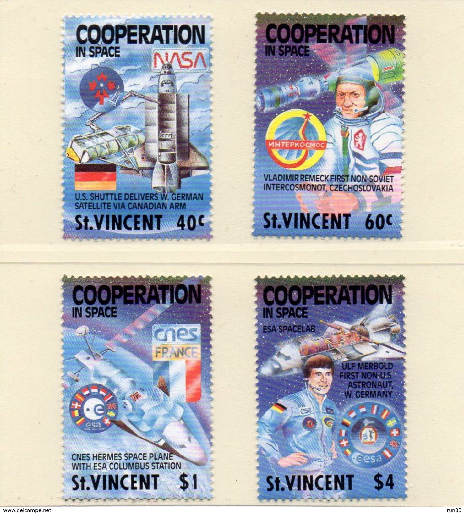 SAINT VINCENT / Espace Superbe Série De 4 Valeurs Dentelées MNH Valeur Lollini 6.00 Vente 2.00 Euros - North  America