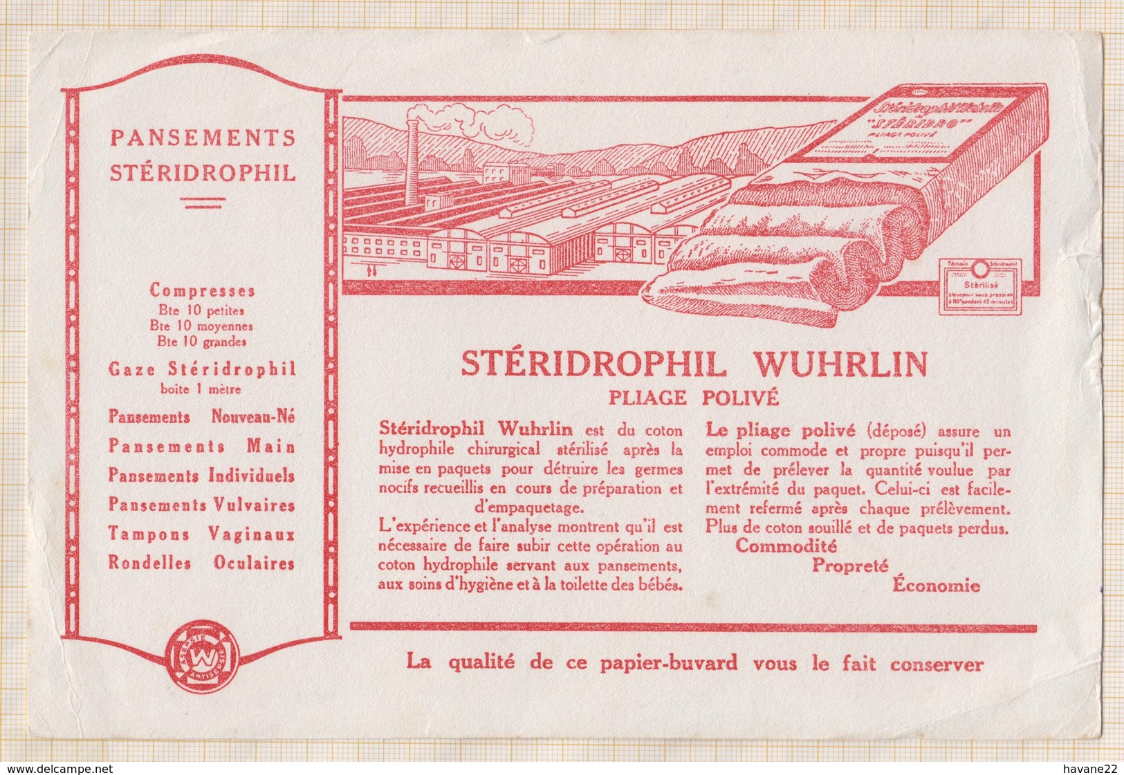 792  BUVARD  PANSEMENTS STERIDROPHIL WUHRLIN - Produits Pharmaceutiques