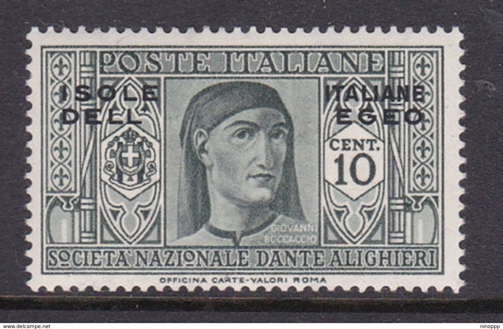 Italy-Colonies And Territories-Aegean General Issue-Rodi S44 1932 Dante Alighieri 10c Olive MH - General Issues