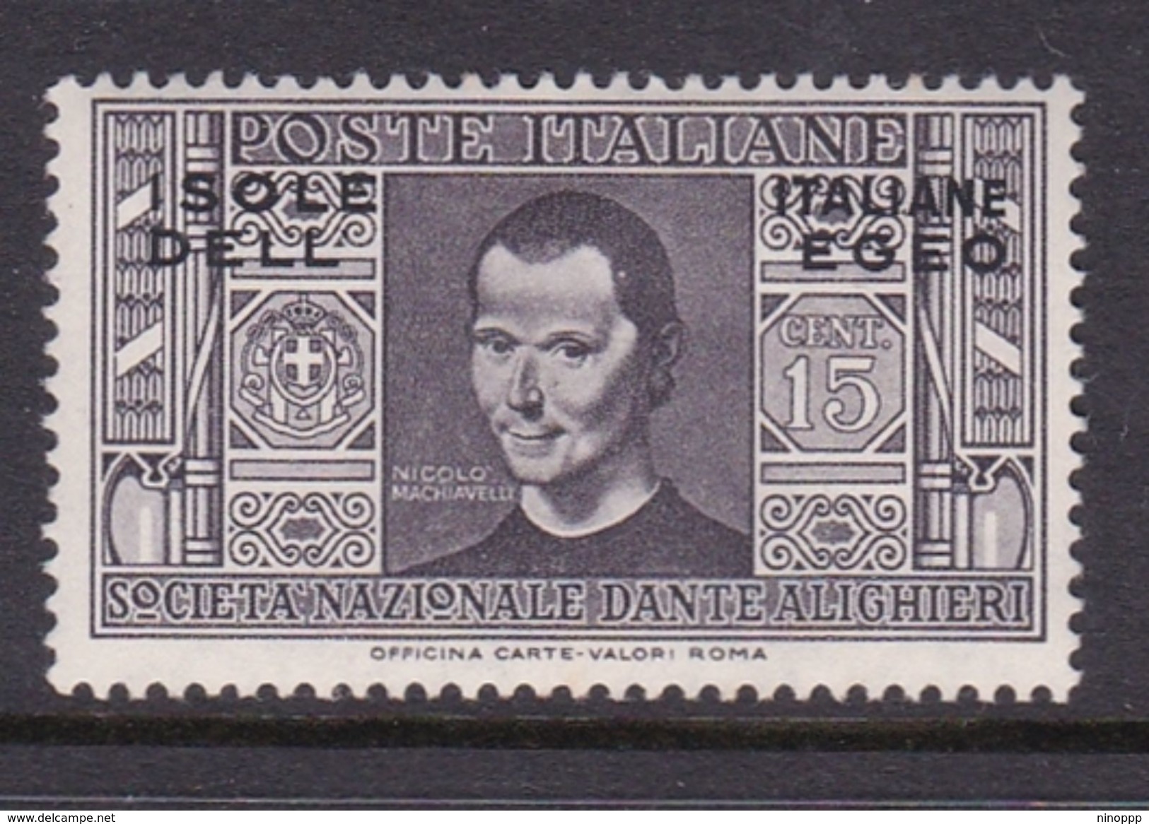 Italy-Colonies And Territories-Aegean General Issue-Rodi S45 1932 Dante Alighieri 15c Violet Gray MH - Algemene Uitgaven